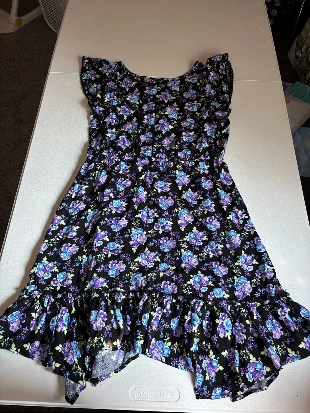 Justice Black Dress with Purple & Blue Floral Print